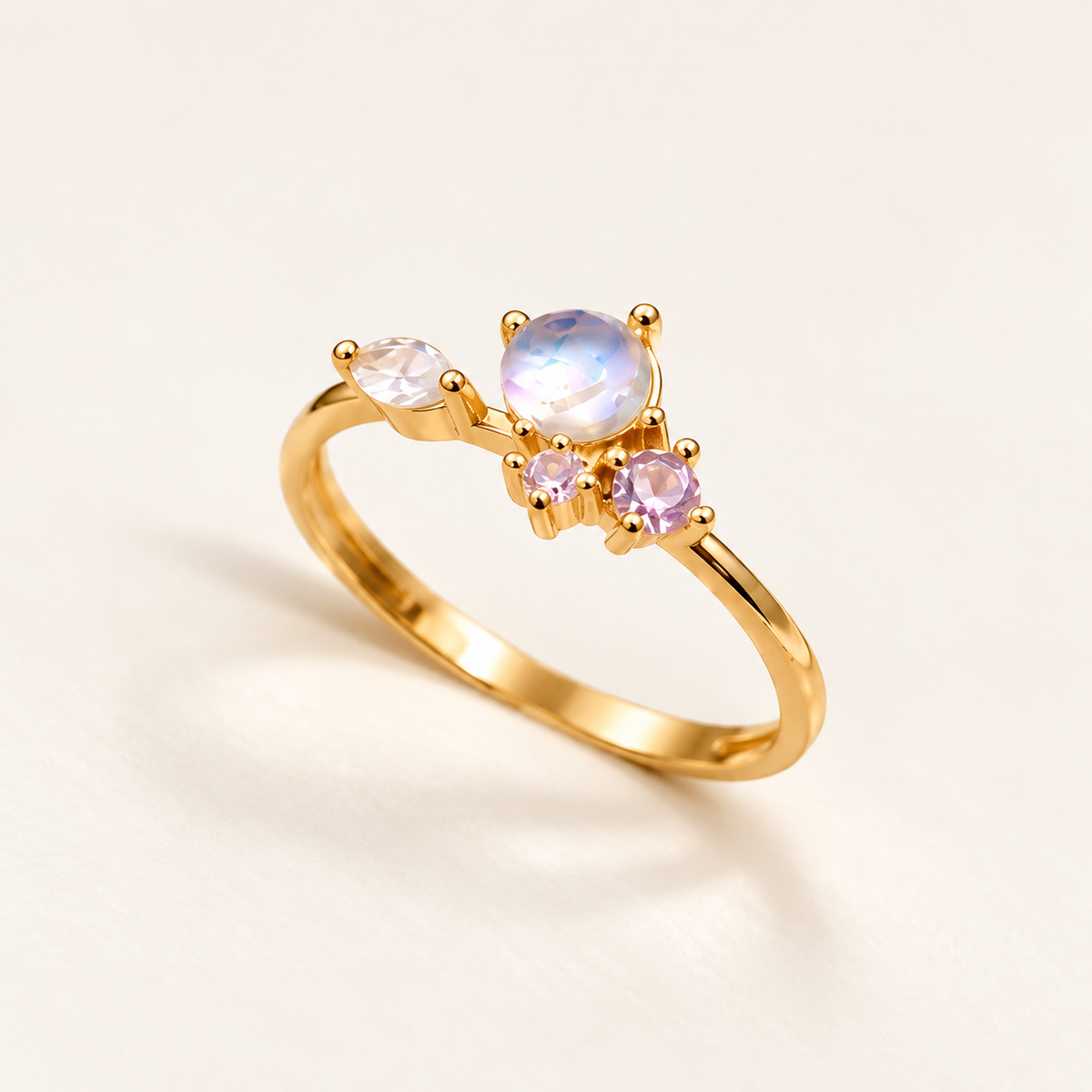 Gold Tone Iridescent Stone Cluster Ring for Women