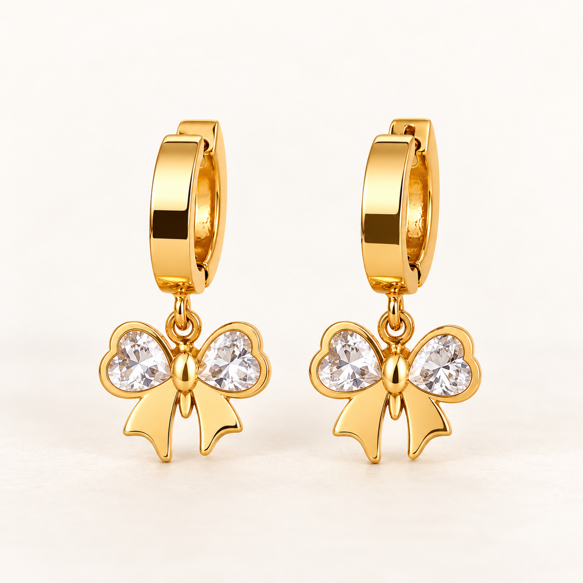 Gold Tone Bow Charm Huggie Hoop Earrings for Women
