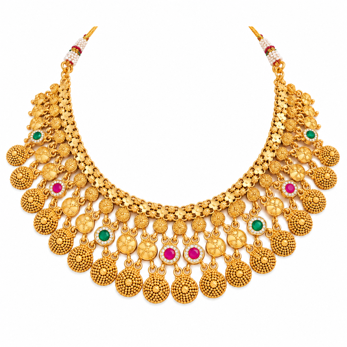Traditional Gold Tone Pink Green Bridal Necklace & Earrings Set