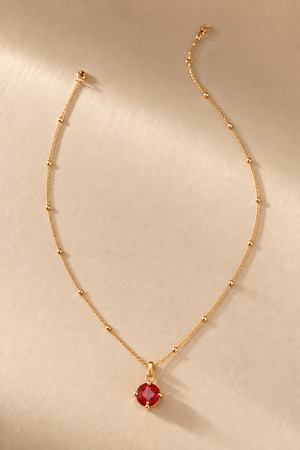 Gold Tone Red Stone Pendant Necklace for Women