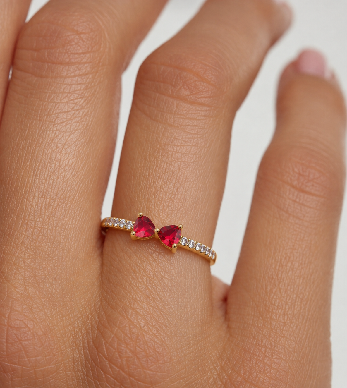 Gold-Tone Red Bow Ring with Clear Stone Accents