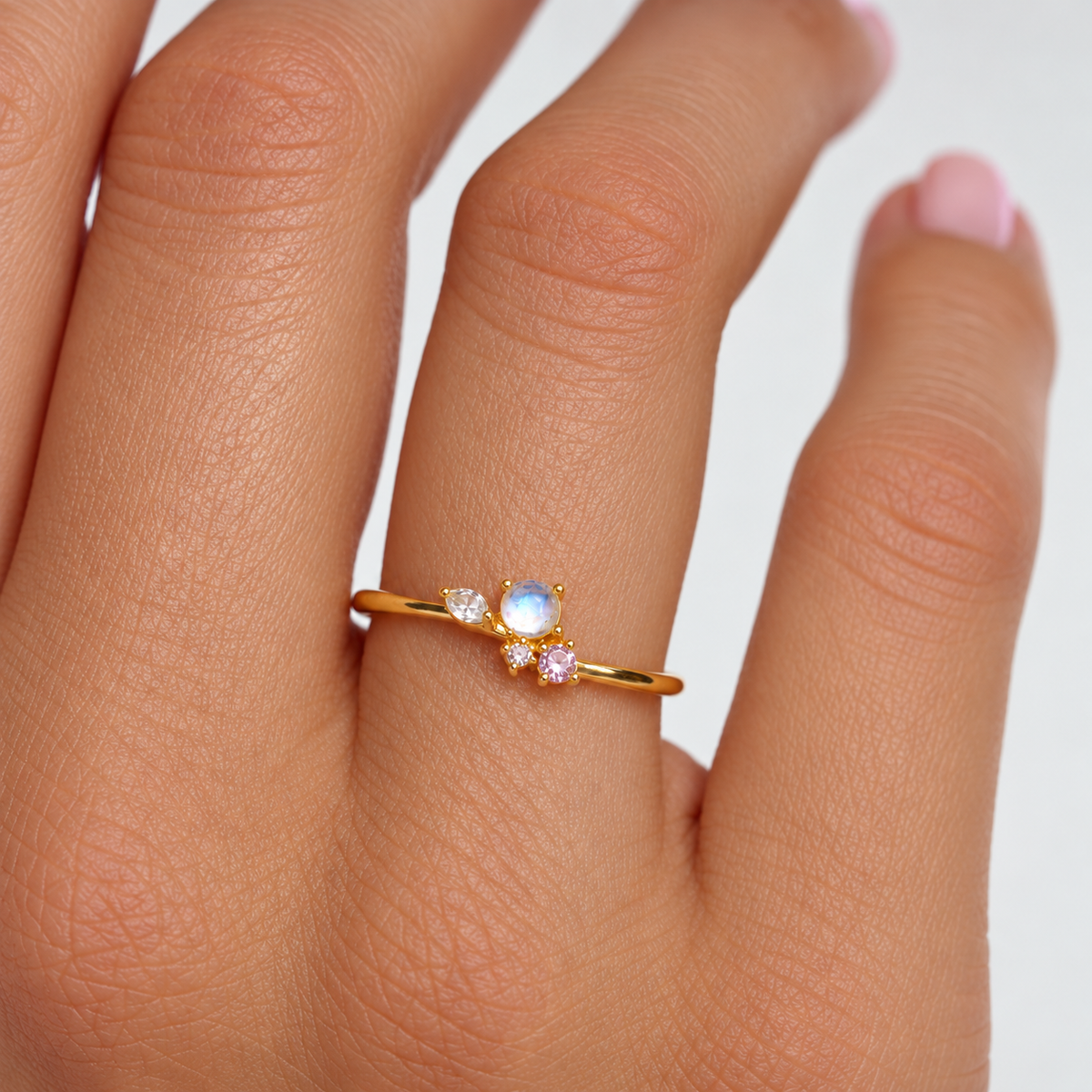 Gold Tone Iridescent Stone Cluster Ring for Women