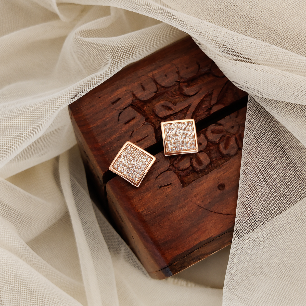 Rose Gold Tone Square Stud Earrings