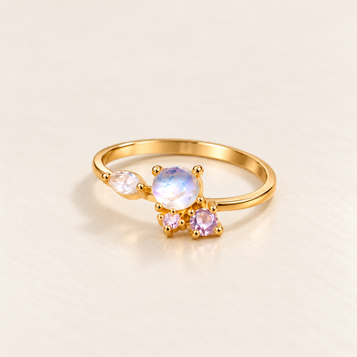 Gold Tone Iridescent Stone Cluster Ring for Women
