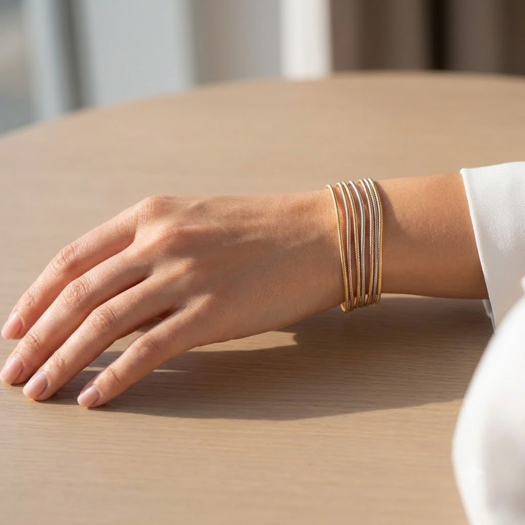 Tri-Tone Wavy Multi-Strand Bracelet
