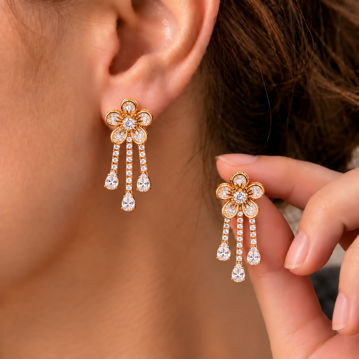 Flower Crystal Drop Earrings