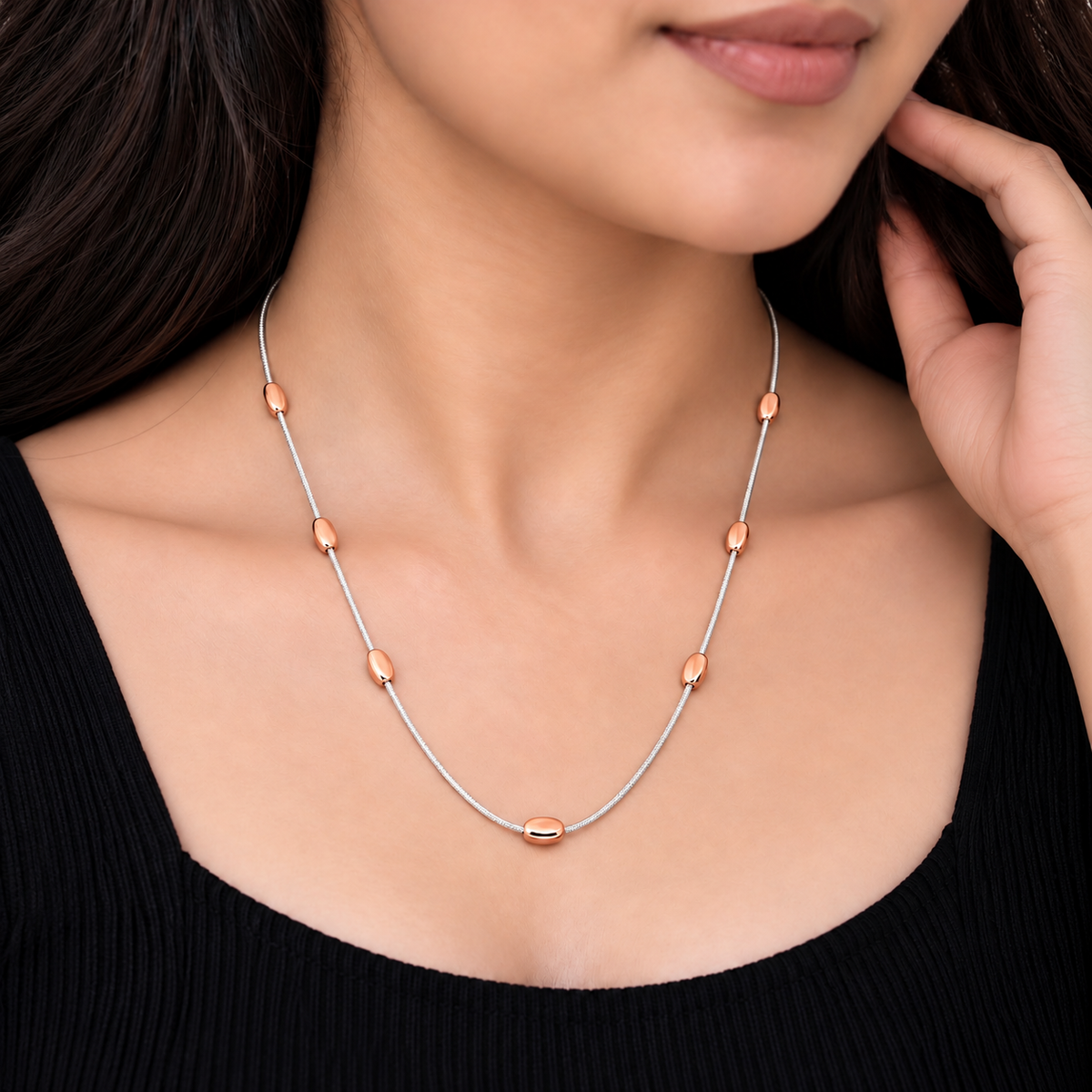 Two-Tone Oval Bead Chain Necklace