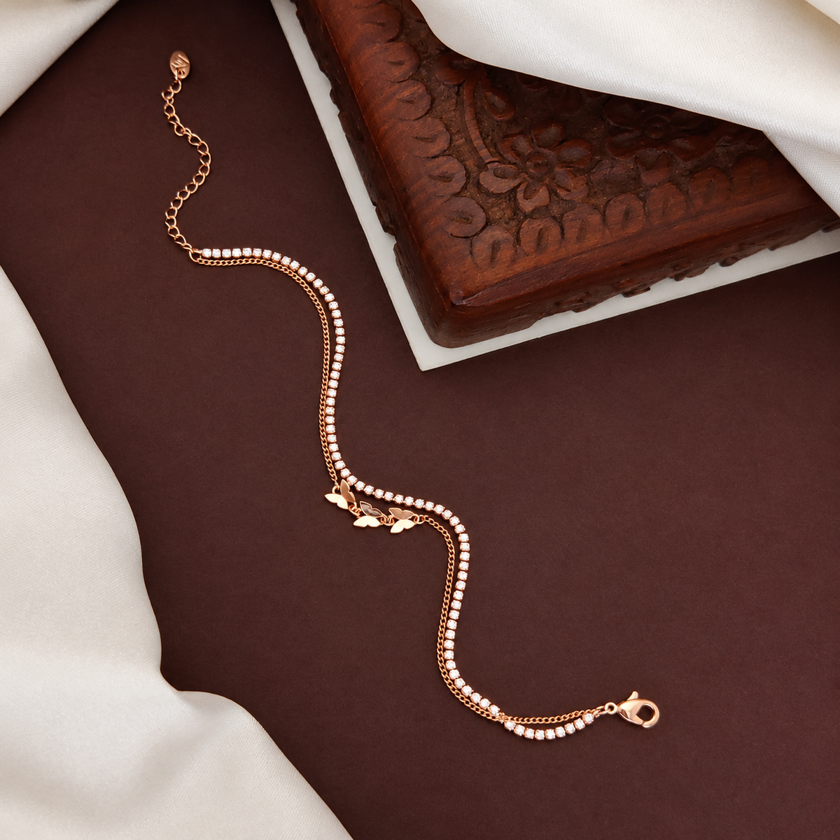 Rose Gold Butterfly Dual-Strand Tennis Bracelet
