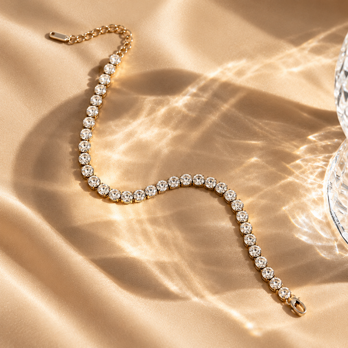 Silver Tone Crystal Tennis Bracelet for Women – Elegant Sparkling Stone Bracelet