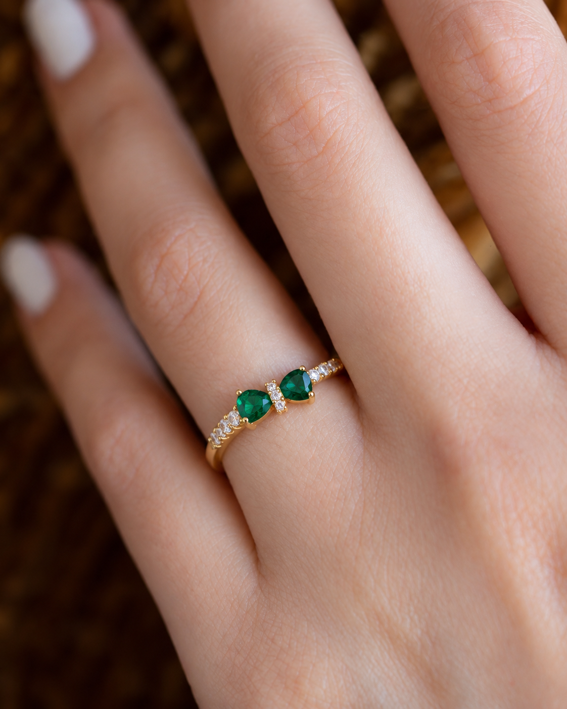 Gold Tone Green Bow Ring with Clear Crystal Accents, Elegant Statement Ring for Women