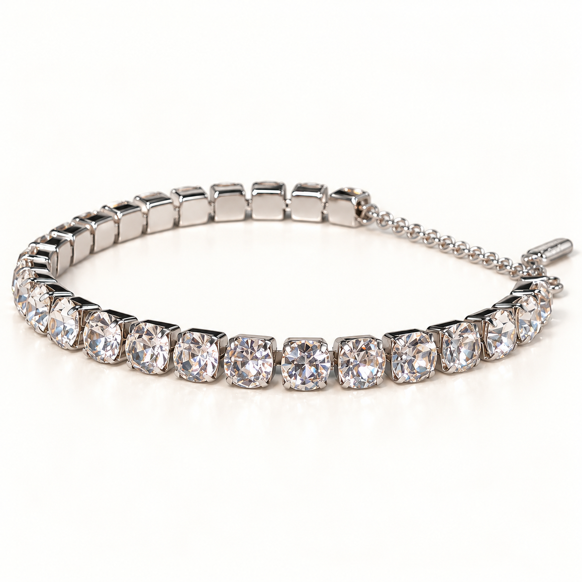 Silver Tone Crystal Tennis Bracelet for Women – Elegant Sparkling Stone Bracelet