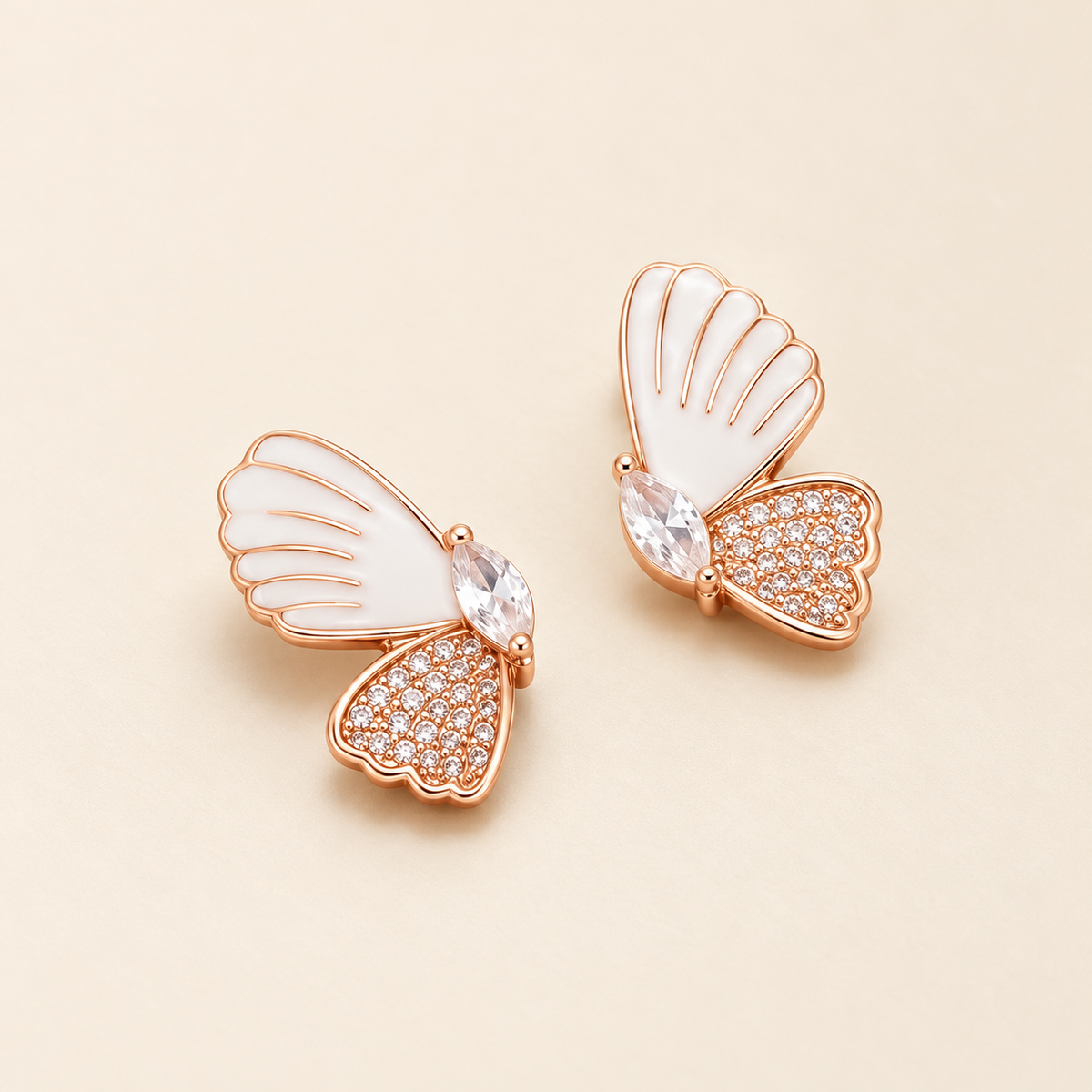 Butterfly Stud Earrings with Clear Crystal Accents