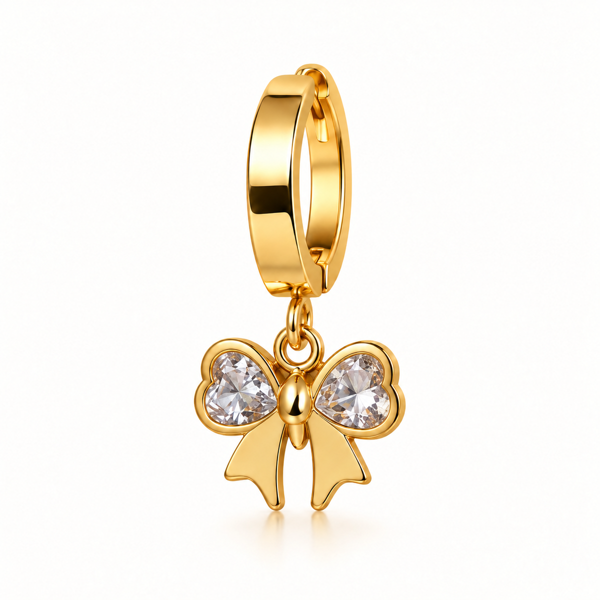 Gold Tone Bow Charm Huggie Hoop Earrings for Women