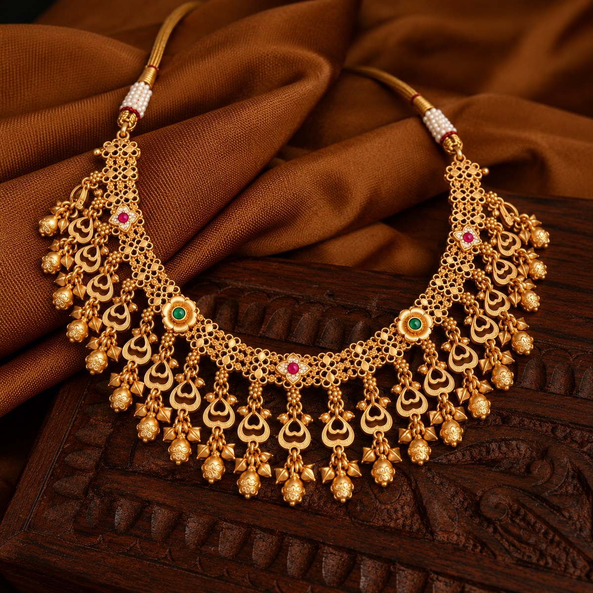 Traditional Gold Tone Bridal Necklace Set with Jhumka Earrings