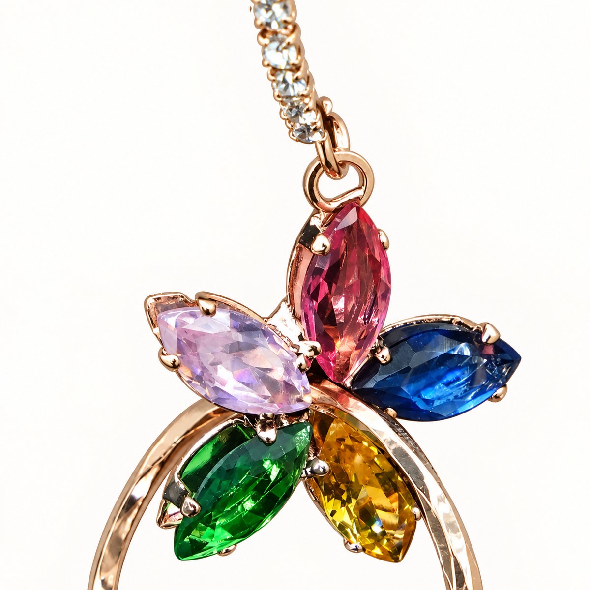 Gold Tone Multicolor Marquise Stone Drop Earrings, Crystal Detail Oval Hoop Dangle Earrings, Colorful Statement Jewelry, Gift for Her