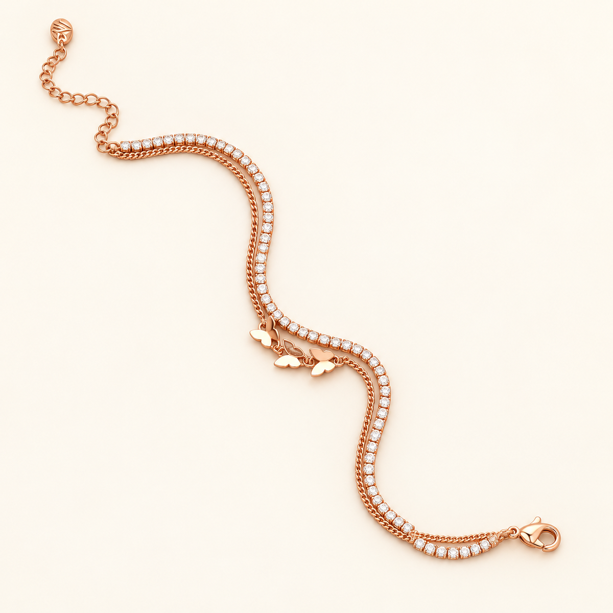 Rose Gold Butterfly Dual-Strand Tennis Bracelet
