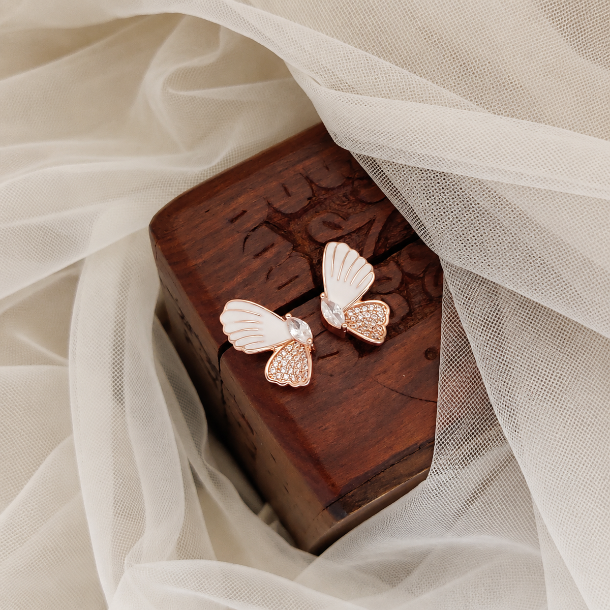 Butterfly Stud Earrings with Clear Crystal Accents