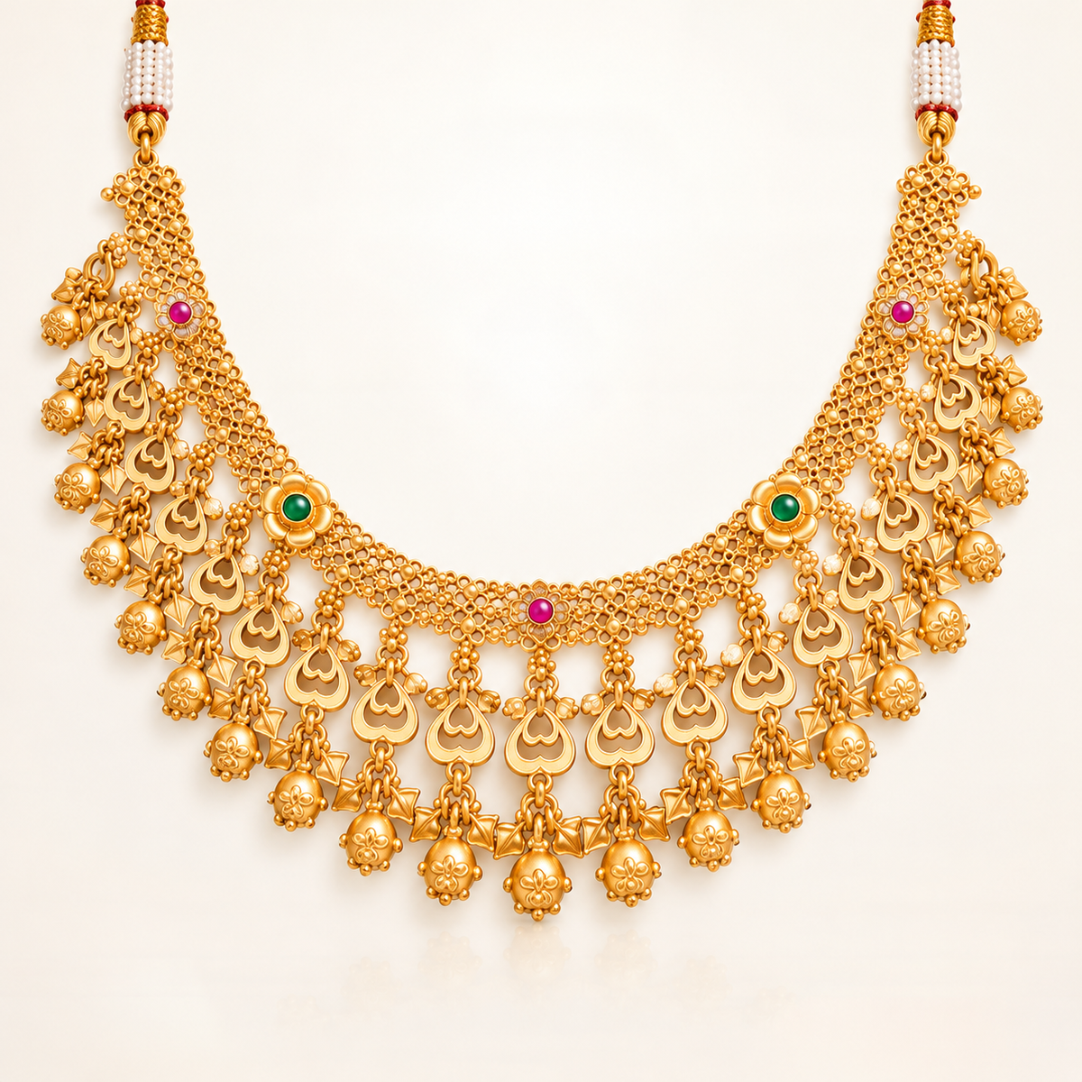 Traditional Gold Tone Bridal Necklace Set with Jhumka Earrings