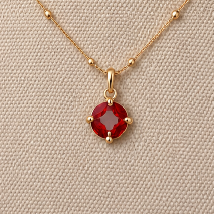Gold Tone Red Stone Pendant Necklace for Women