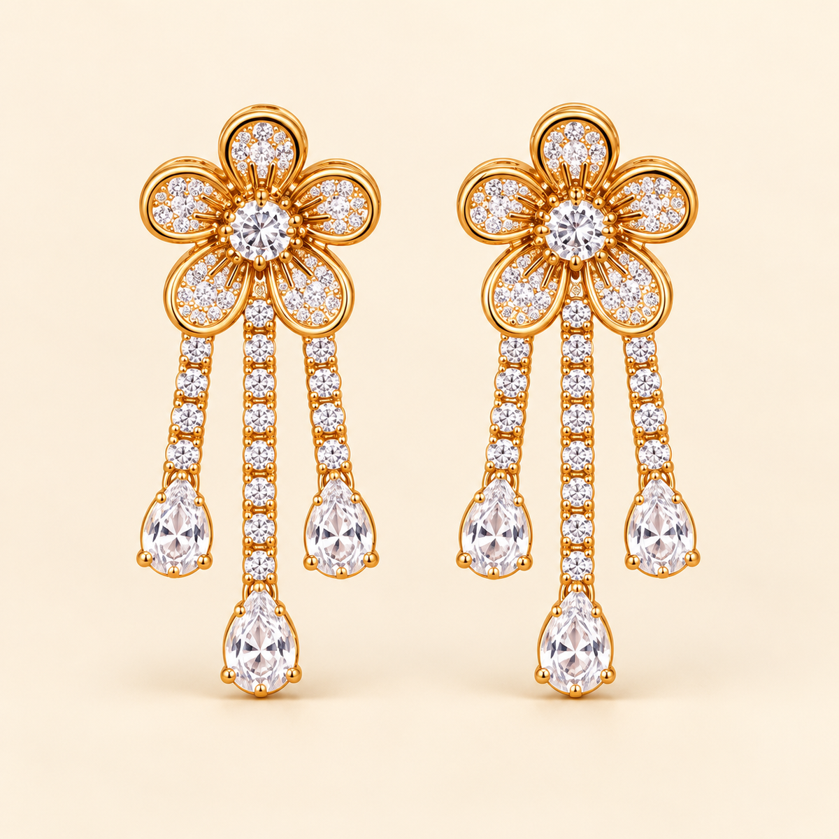 Flower Crystal Drop Earrings