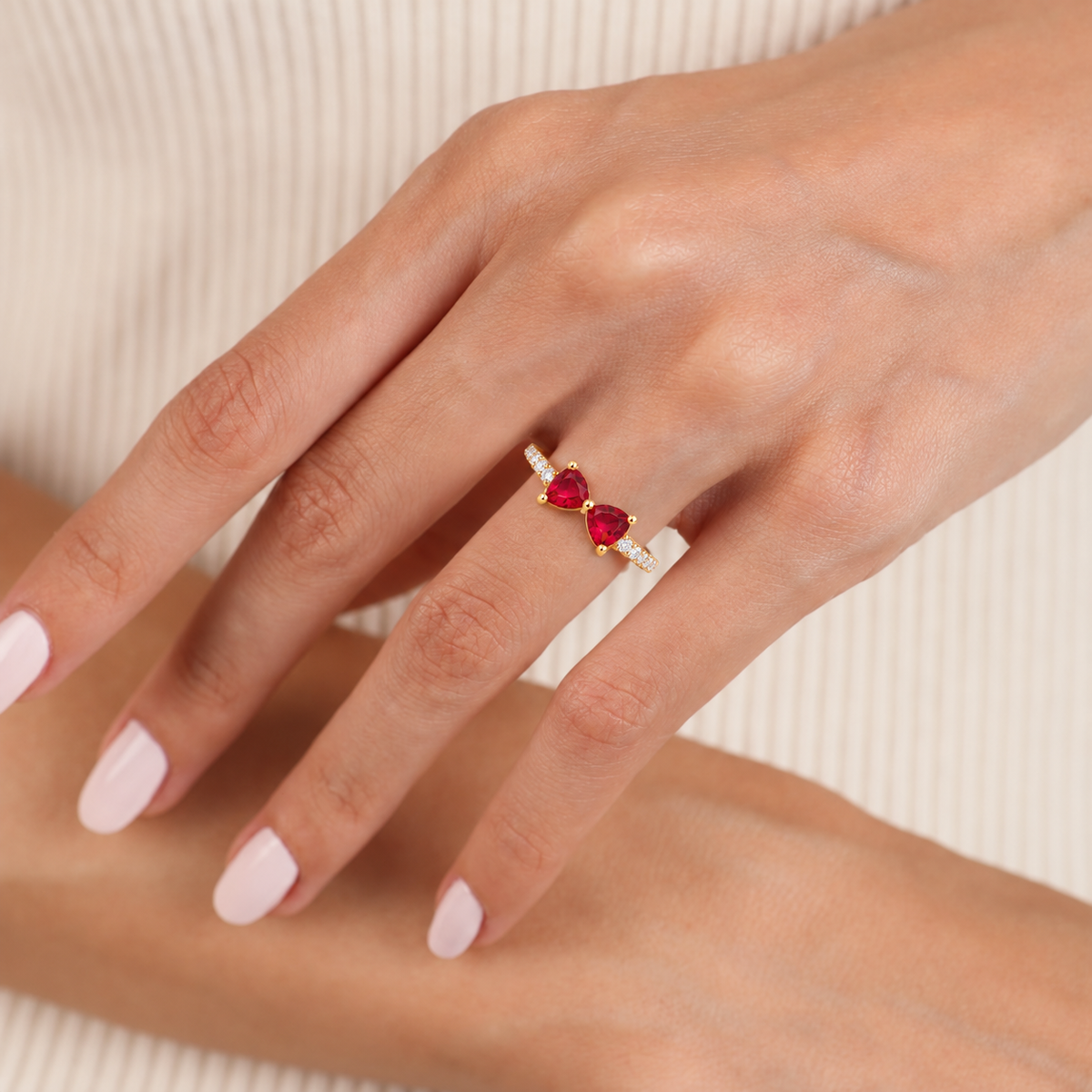 Gold-Tone Red Bow Ring with Clear Stone Accents