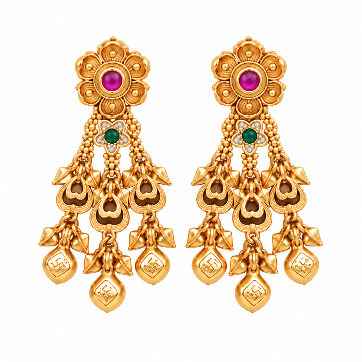 Traditional Gold Tone Floral Bridal Necklace & Earrings Set