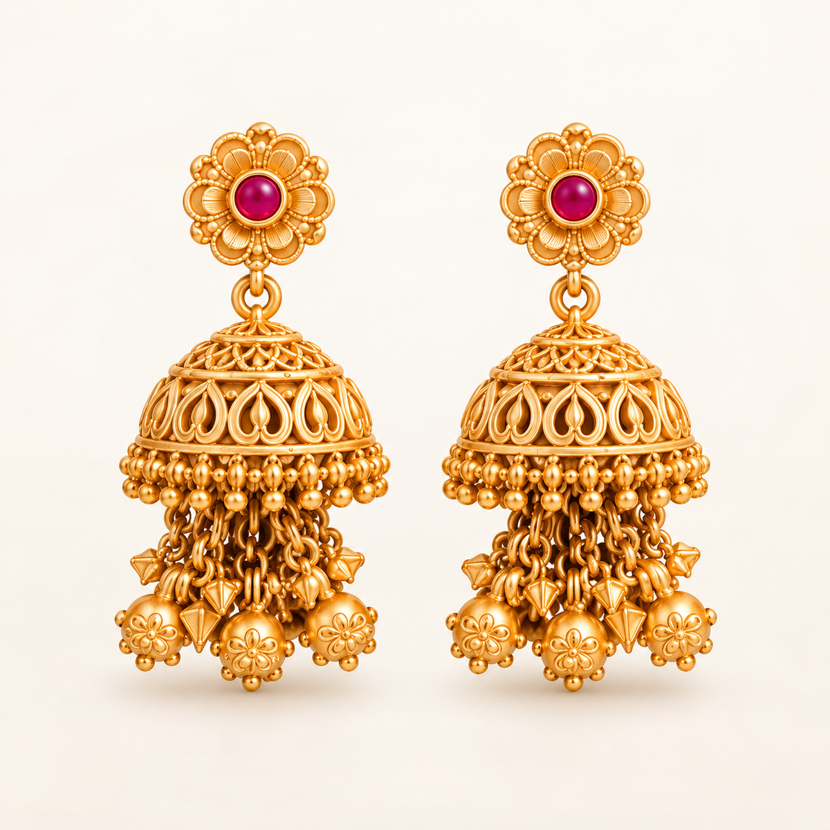Traditional Gold Tone Bridal Necklace Set with Jhumka Earrings