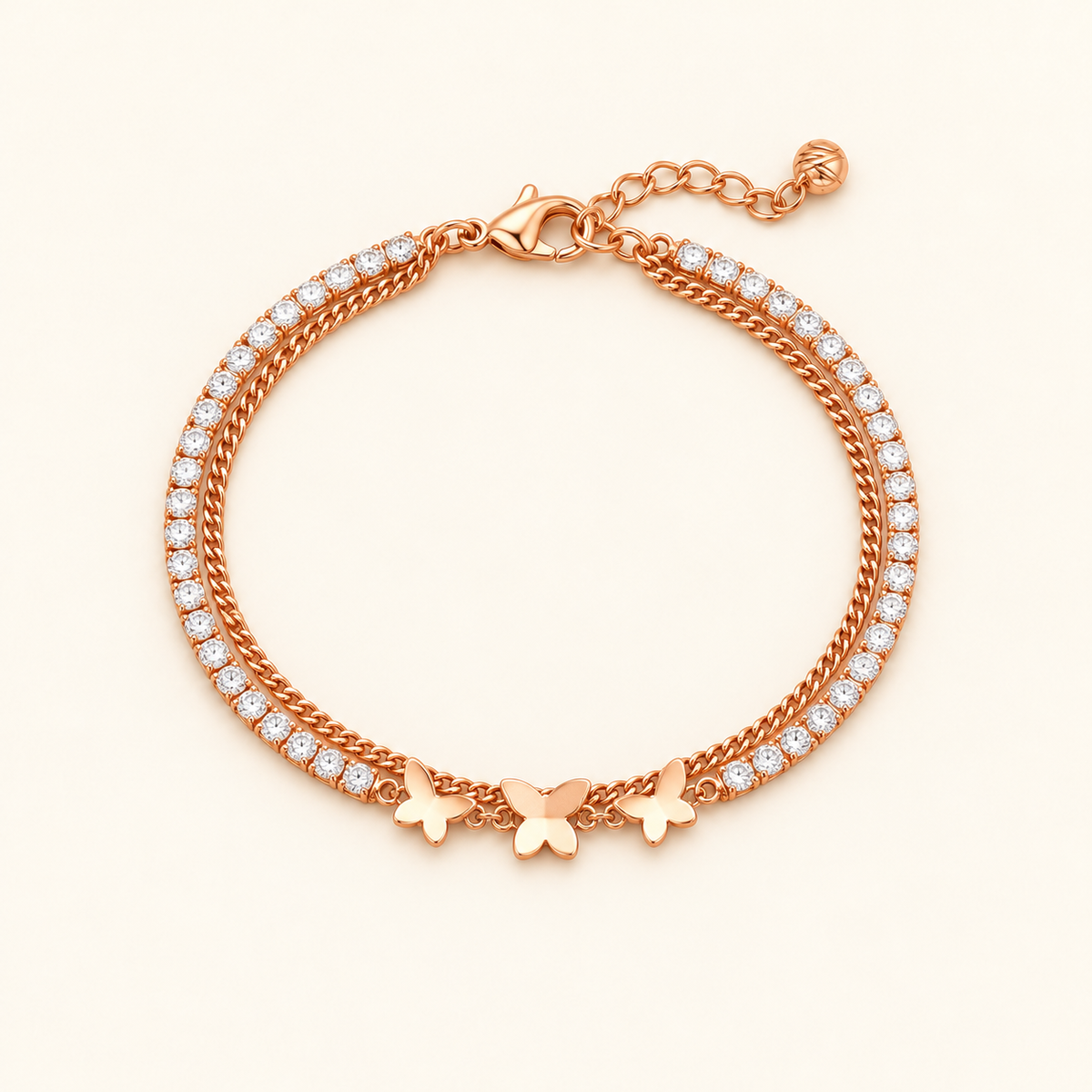 Rose Gold Butterfly Dual-Strand Tennis Bracelet