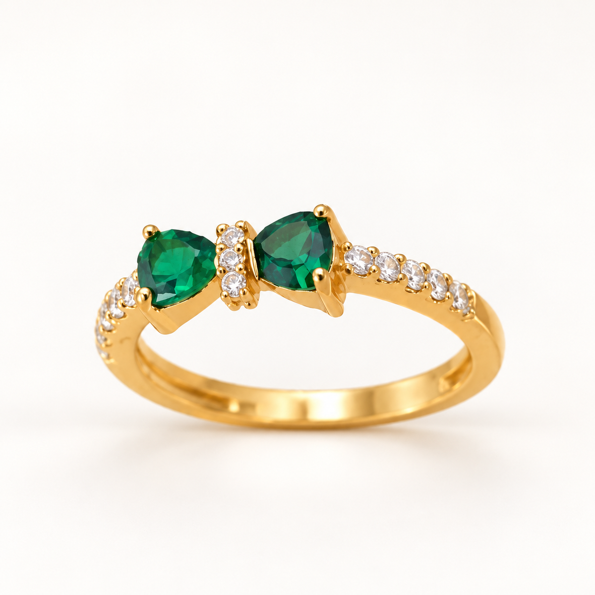 Gold Tone Green Bow Ring with Clear Crystal Accents, Elegant Statement Ring for Women