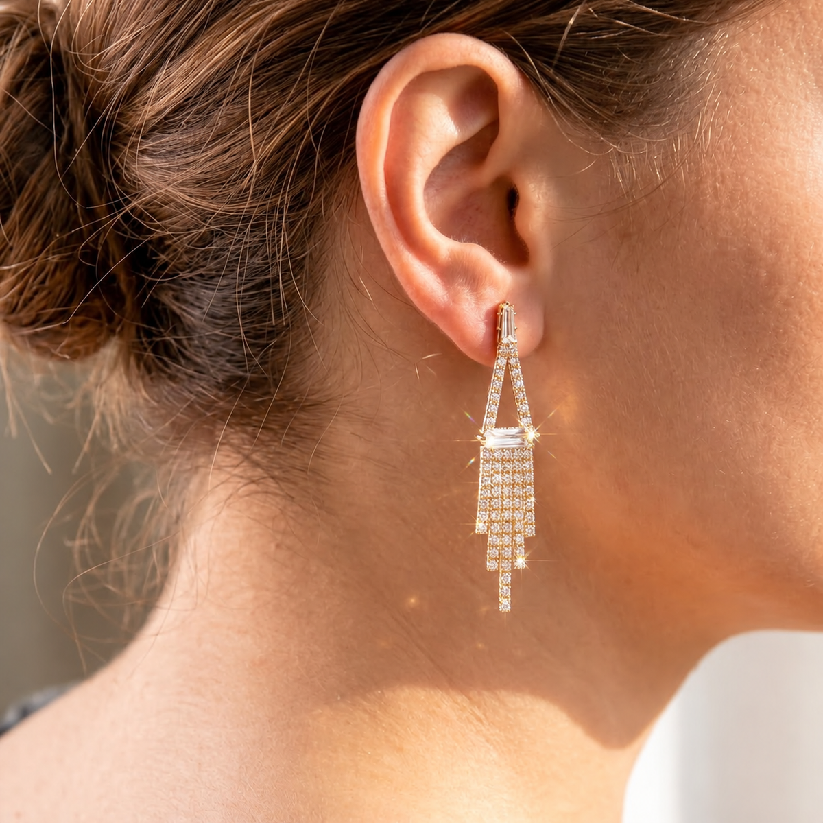 Gold Tone Crystal Fringe Drop Earrings