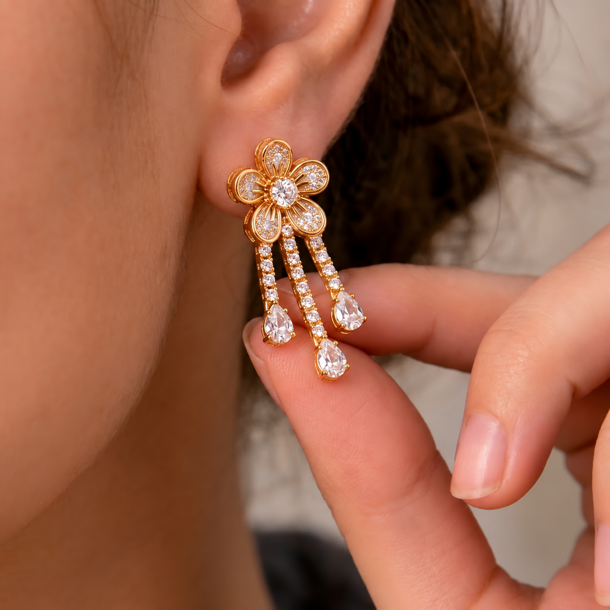 Flower Crystal Drop Earrings