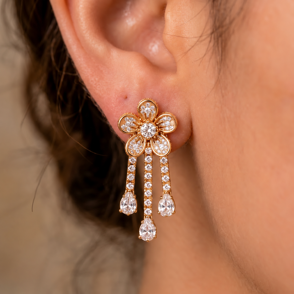 Flower Crystal Drop Earrings