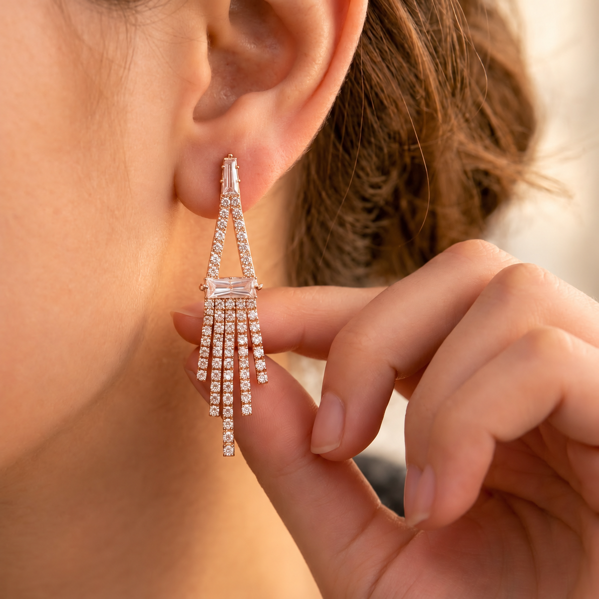 Gold Tone Crystal Fringe Drop Earrings