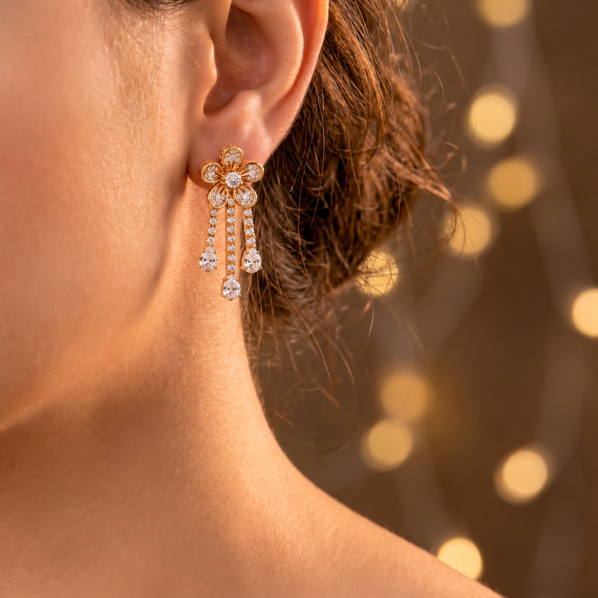 Flower Crystal Drop Earrings