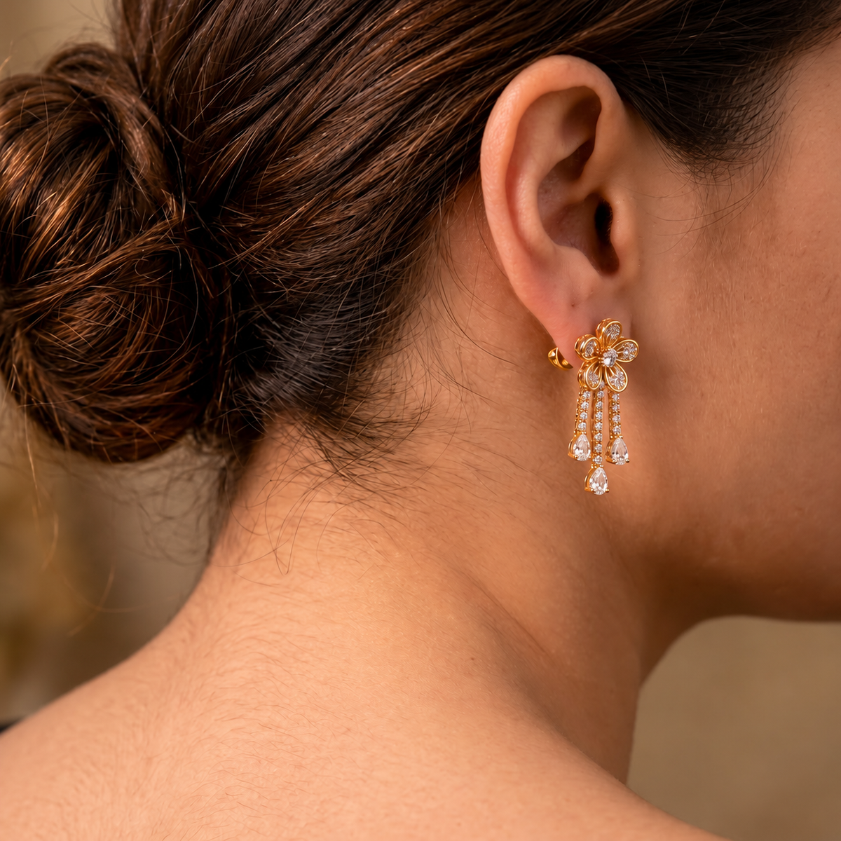 Flower Crystal Drop Earrings
