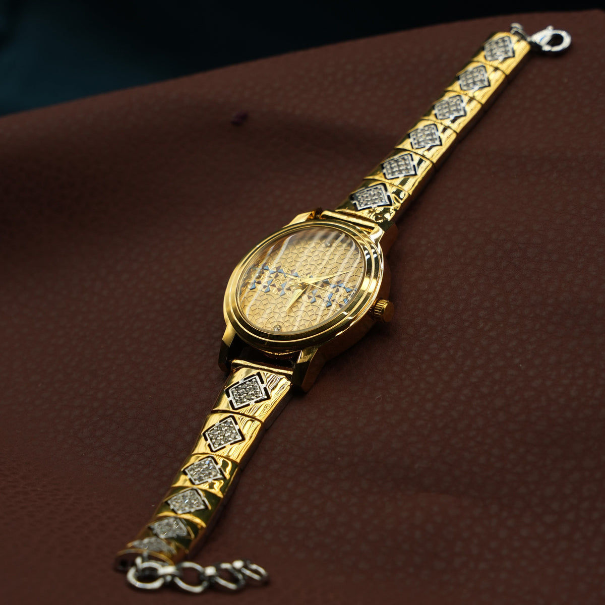 Luxury Gold Tone Diamond Accent Bracelet Watch for Women