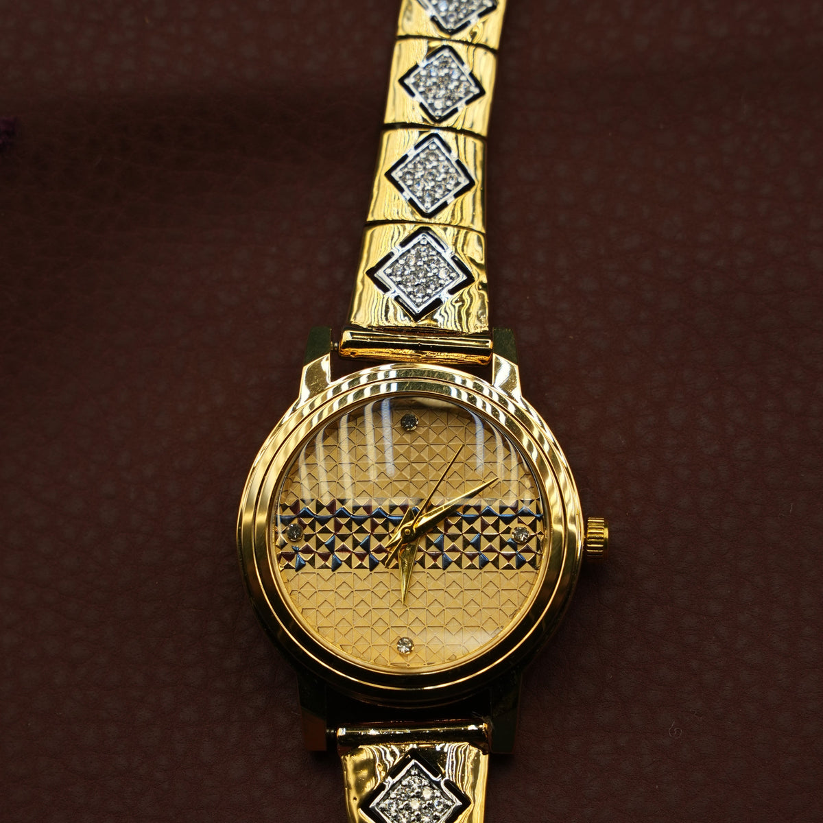 Luxury Gold Tone Diamond Accent Bracelet Watch for Women