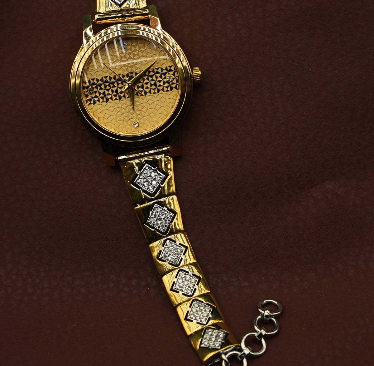Luxury Gold Tone Diamond Accent Bracelet Watch for Women