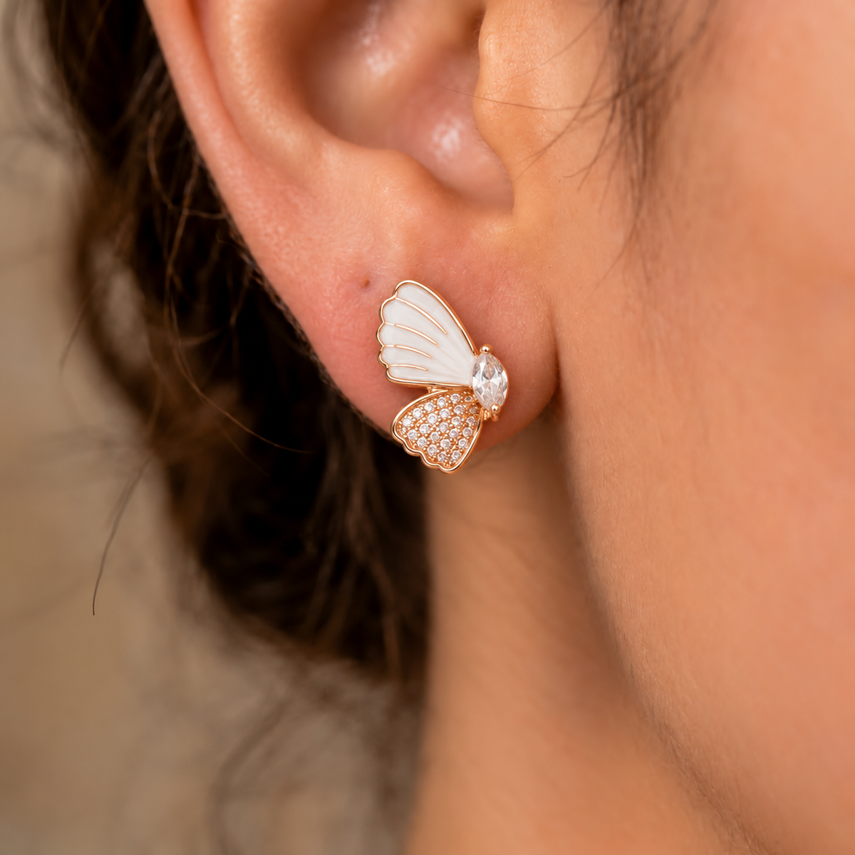 Butterfly Stud Earrings with Clear Crystal Accents