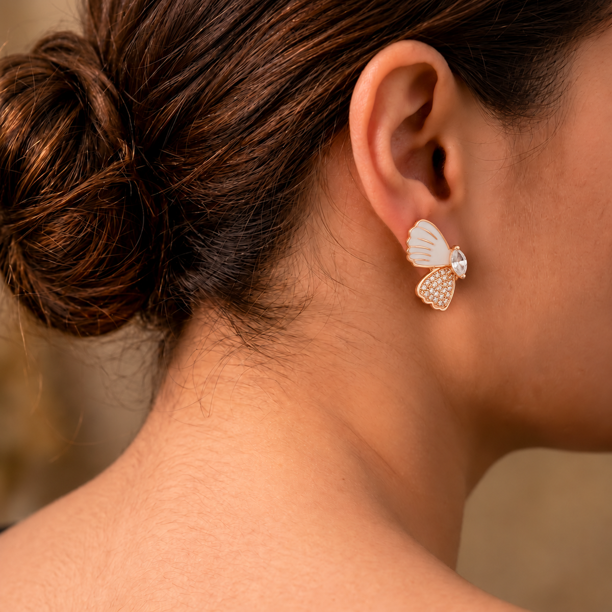 Butterfly Stud Earrings with Clear Crystal Accents