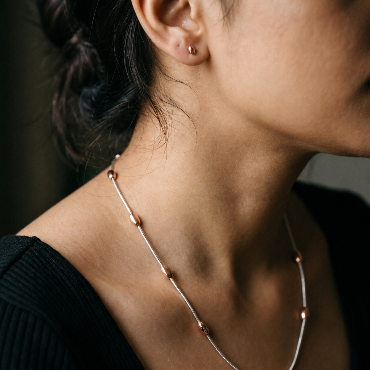 Two-Tone Oval Bead Chain Necklace