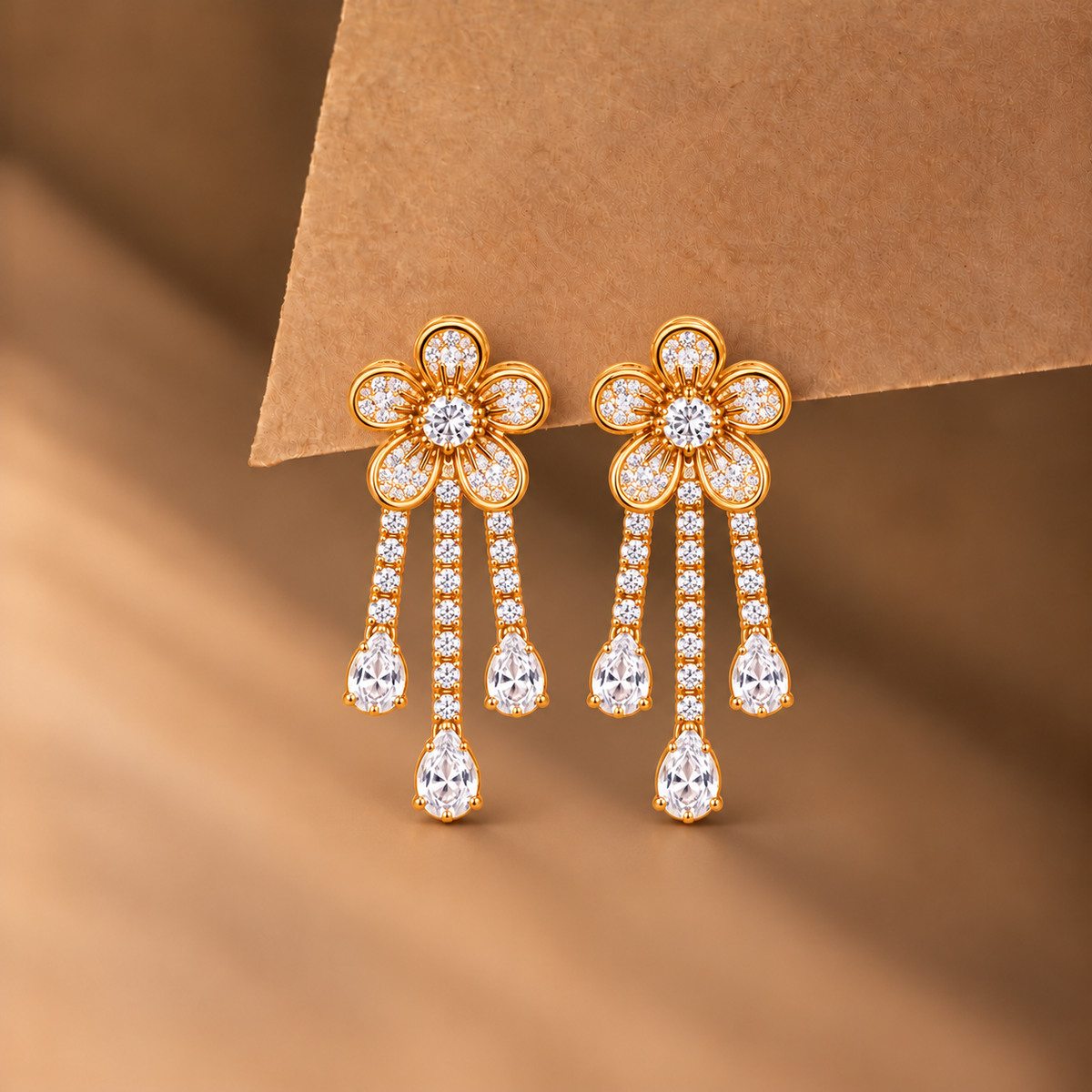 Flower Crystal Drop Earrings