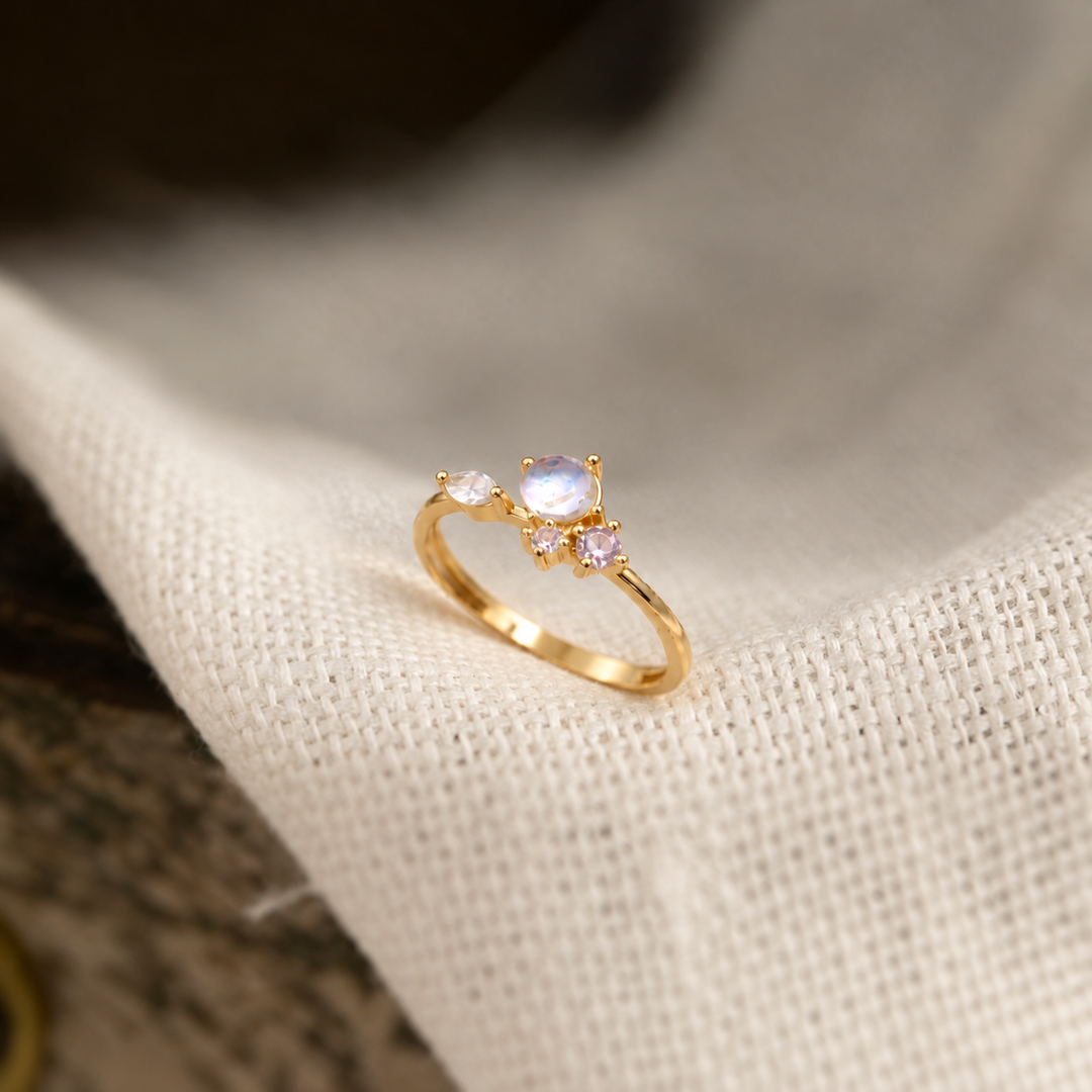 Gold Tone Iridescent Stone Cluster Ring for Women