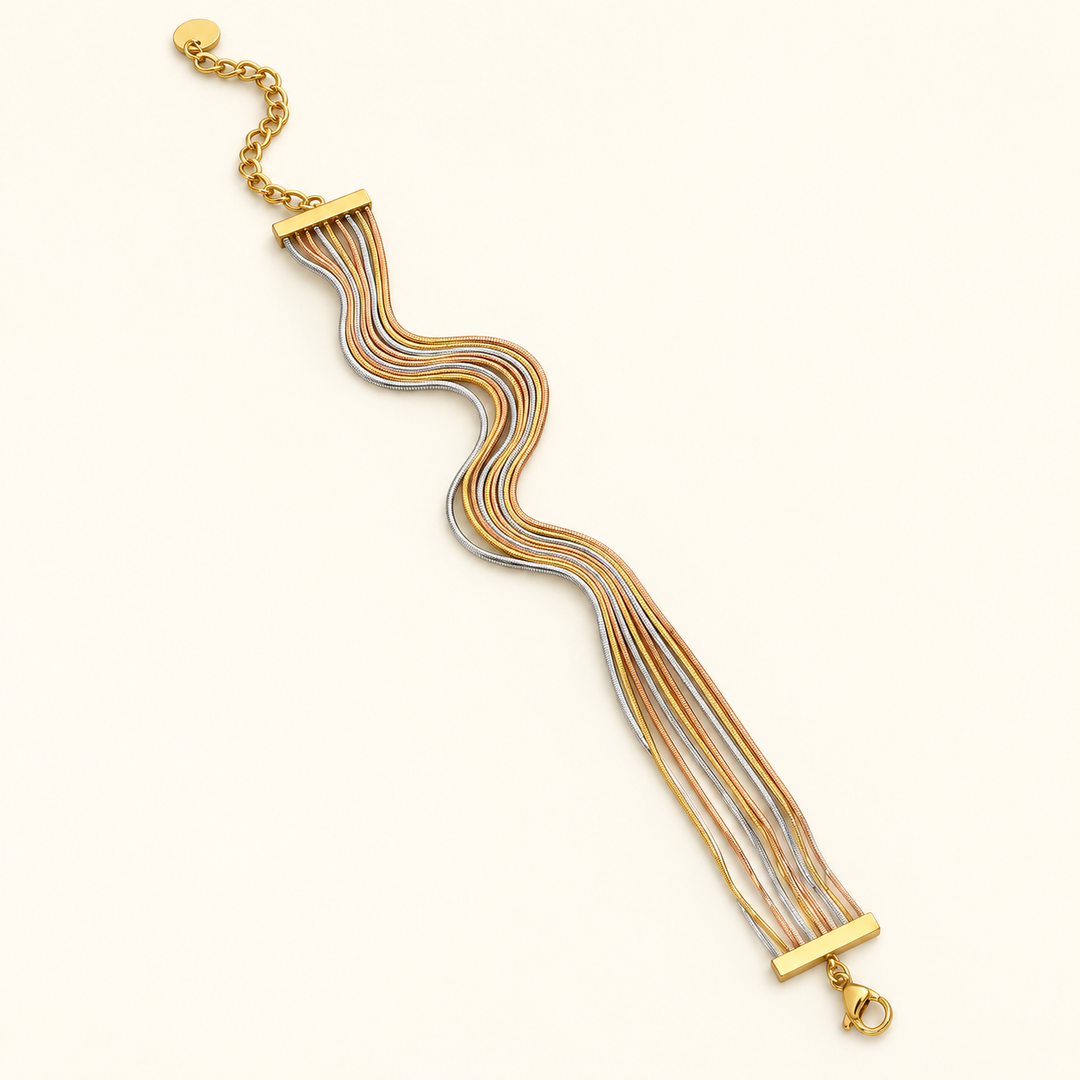 Tri-Tone Wavy Multi-Strand Bracelet