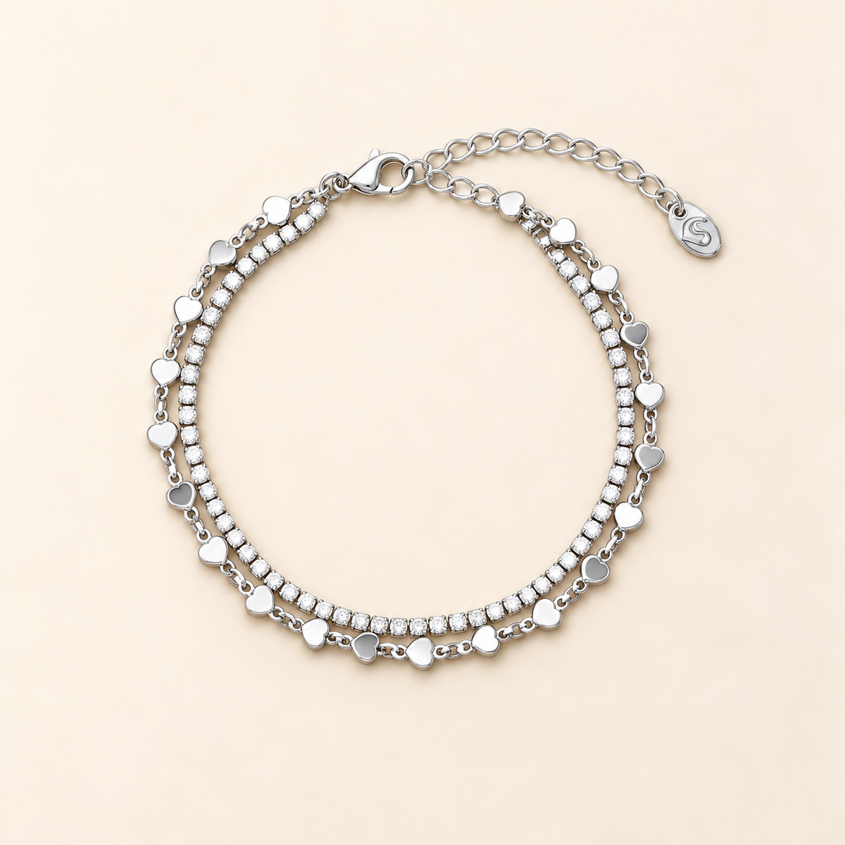 Heart Silver Tone Bracelet