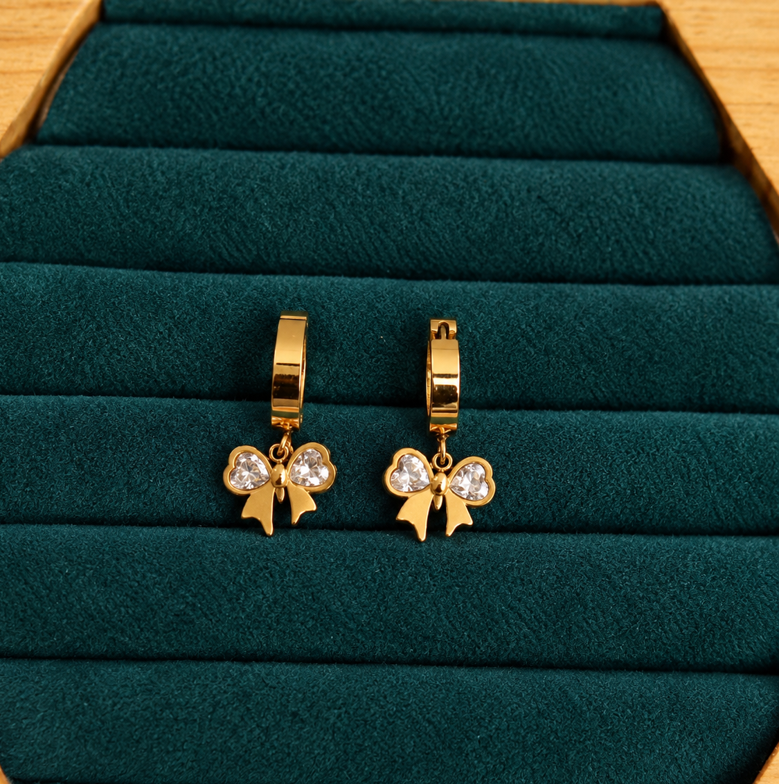 Gold Tone Bow Charm Huggie Hoop Earrings for Women