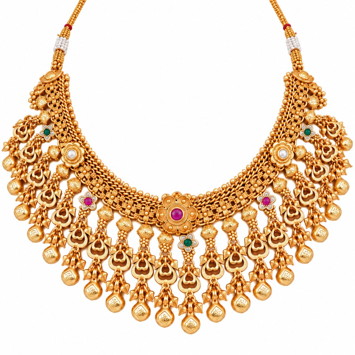 Traditional Gold Tone Floral Bridal Necklace & Earrings Set