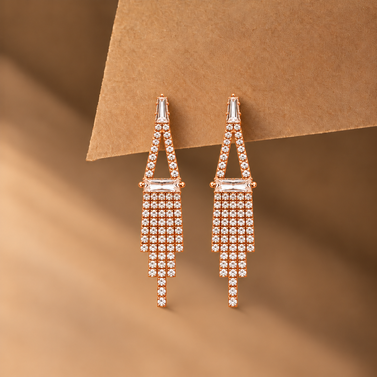 Gold Tone Crystal Fringe Drop Earrings